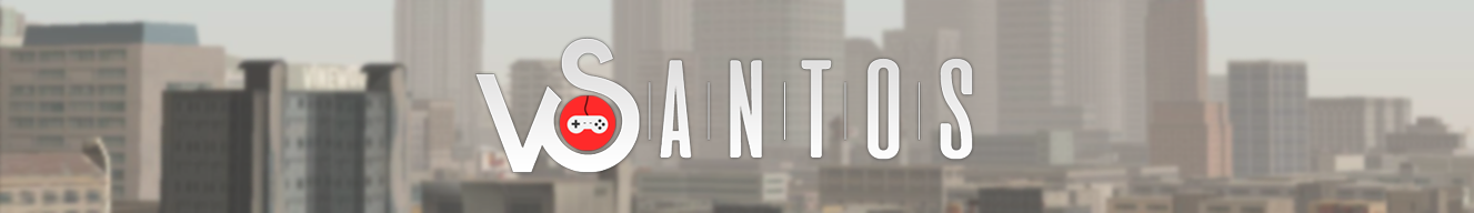 Zdjęcie przestawia logo serwer vSantos na tle miasta